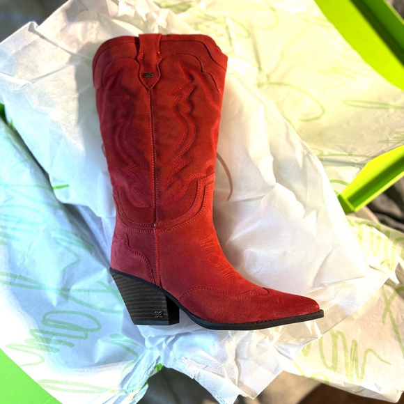 Sam Edelman NWT James Suede Western Boots in RED SCARLET in Sz 7, 8, 8.5 (W) - Picture 6 of 9